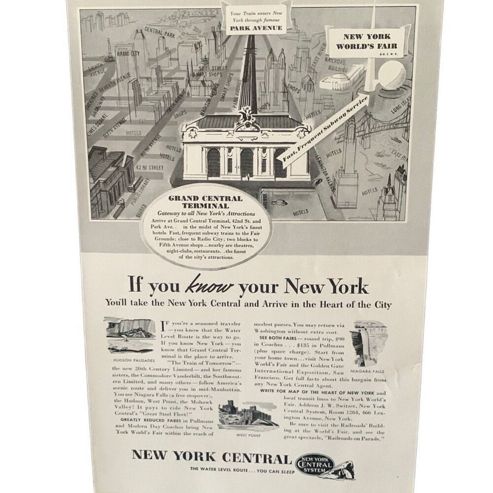 Vintage 1939 New York Central Railroad If You Know Your NY Ad Advertisement